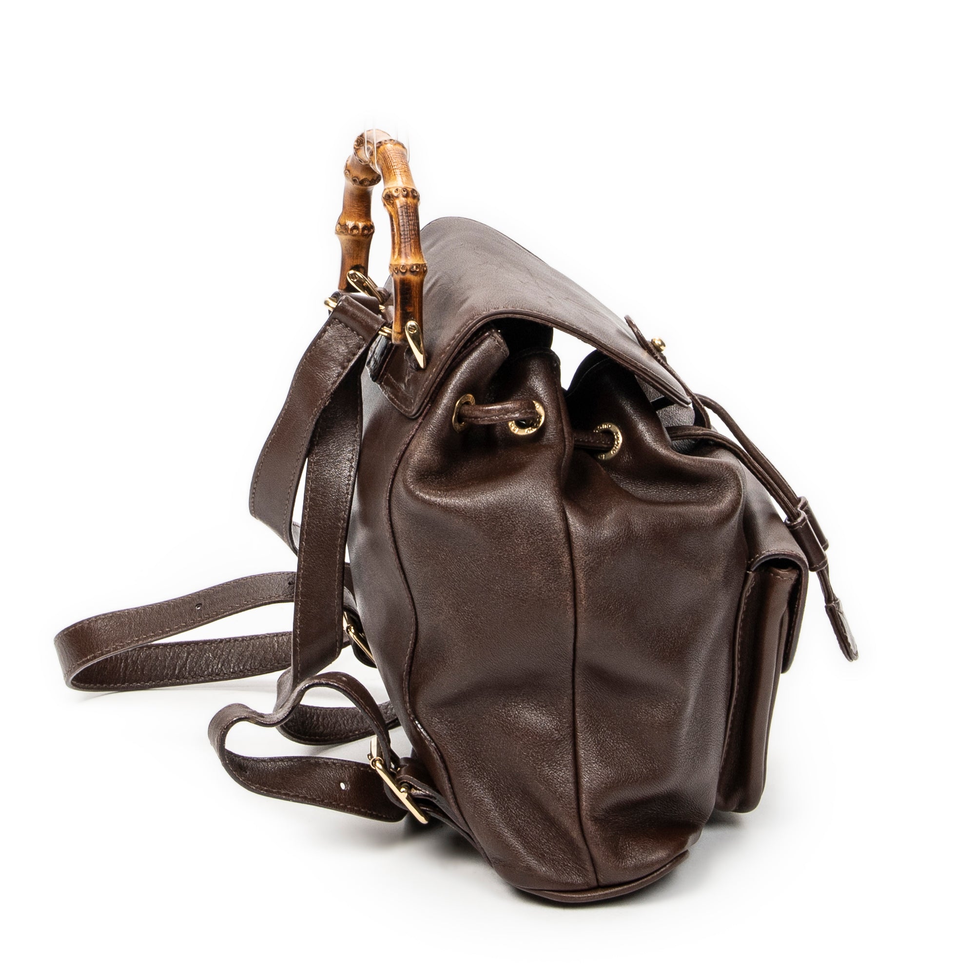 Backpack Mini Bamboo Backpack Dark Brown Calfskin Leather