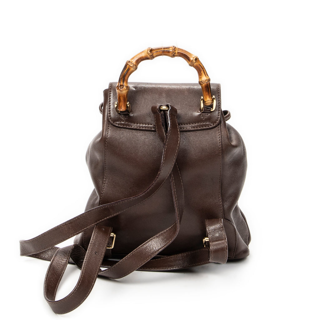 Backpack Mini Bamboo Backpack Dark Brown Calfskin Leather