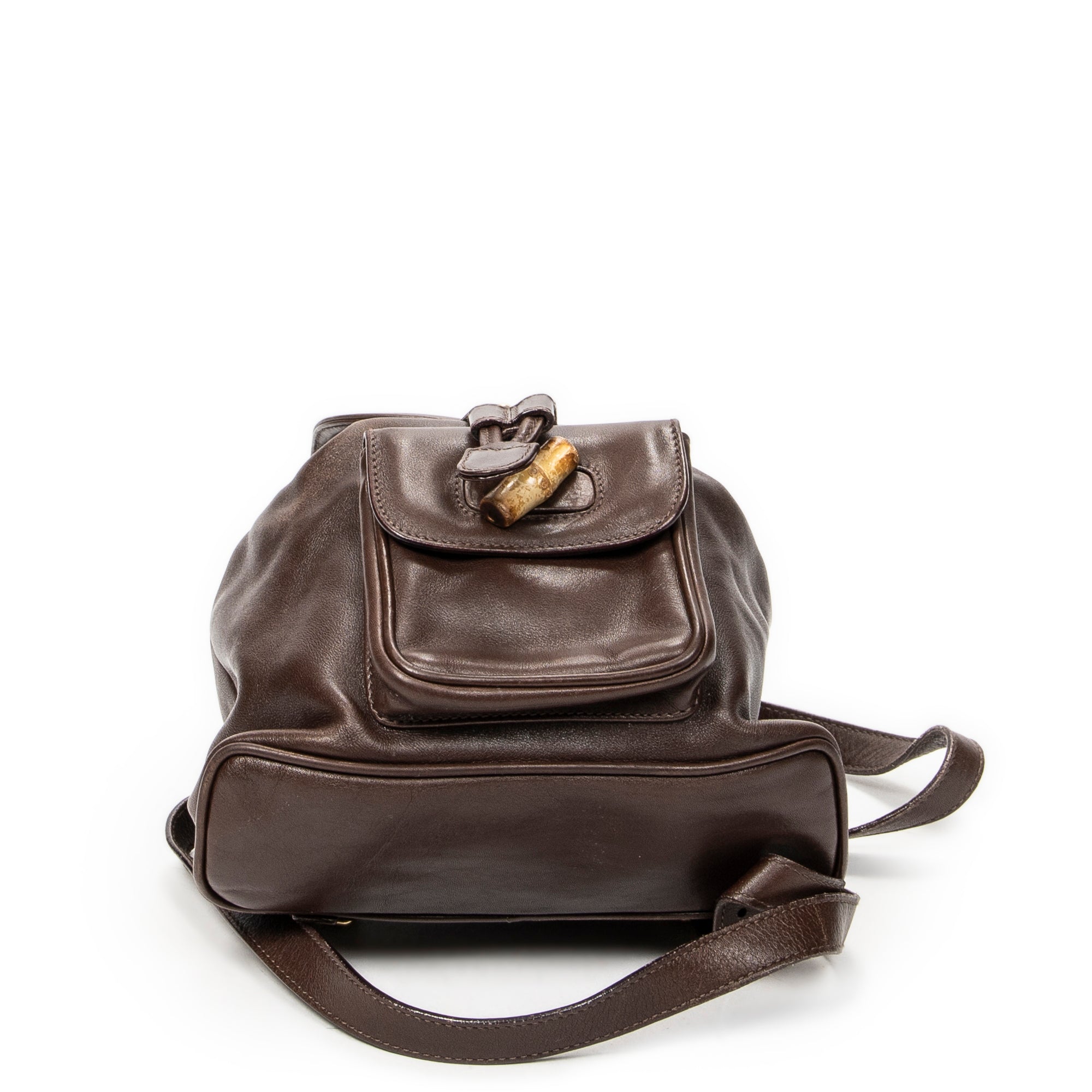 Backpack Mini Bamboo Backpack Dark Brown Calfskin Leather