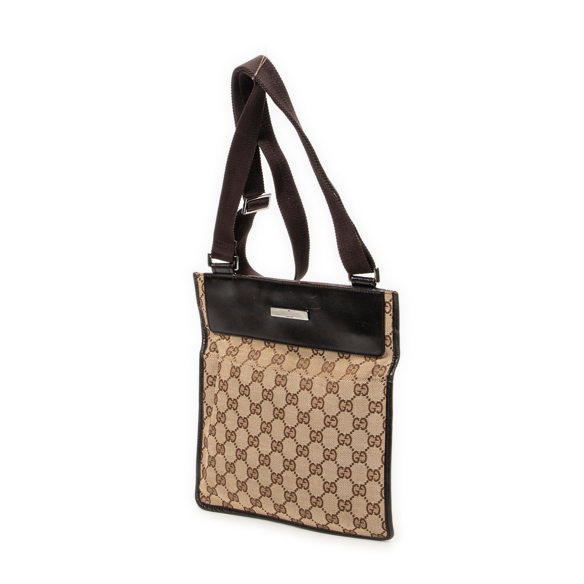 Shoulder Bag Small Flat Messenger Dark Brown Monogrammed Canvas