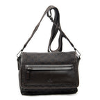 Shoulder Bag Front Pocket Flap Crossbody Dark Brown Monogrammed Denim Canvas