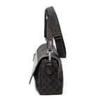 Shoulder Bag Front Pocket Flap Crossbody Dark Brown Monogrammed Denim Canvas