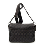 Shoulder Bag Front Pocket Flap Crossbody Dark Brown Monogrammed Denim Canvas