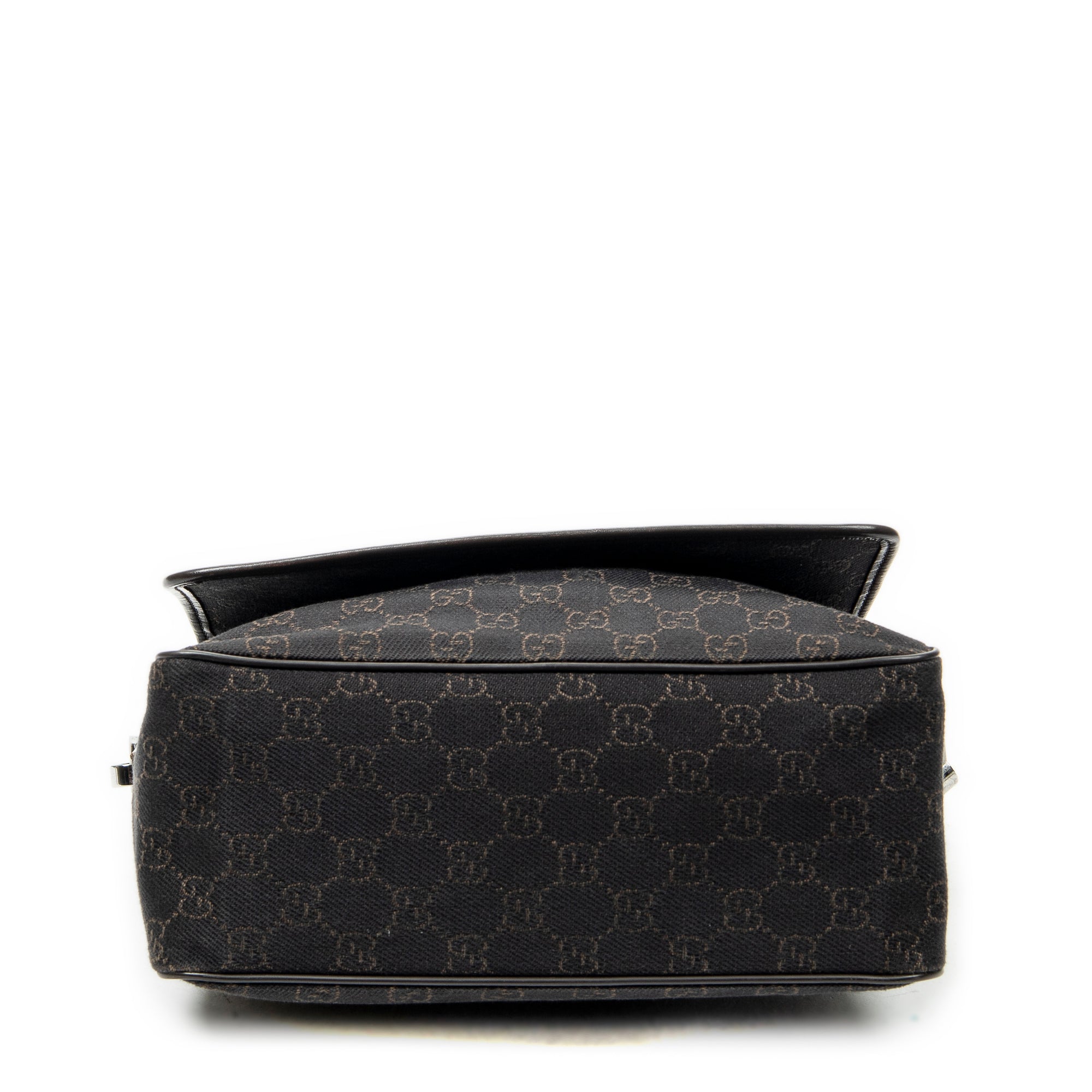Shoulder Bag Front Pocket Flap Crossbody Dark Brown Monogrammed Denim Canvas