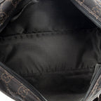 Shoulder Bag Front Pocket Flap Crossbody Dark Brown Monogrammed Denim Canvas