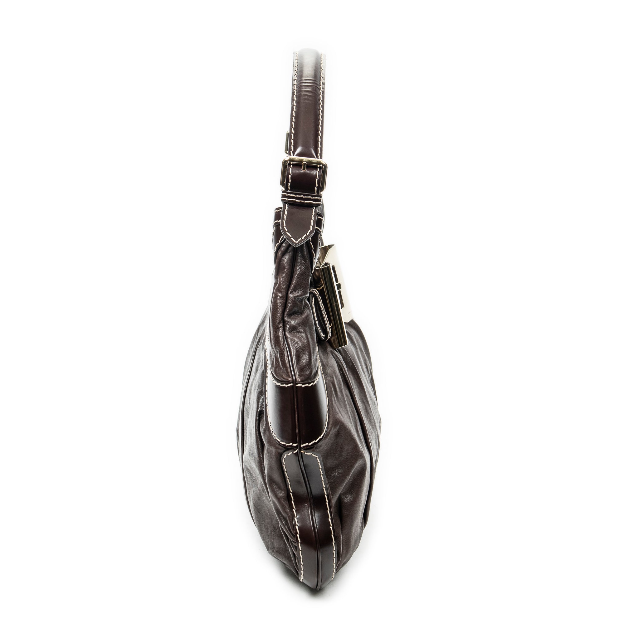 Shoulder Bag Large Queen Hobo Dark Brown Calfskin Leather