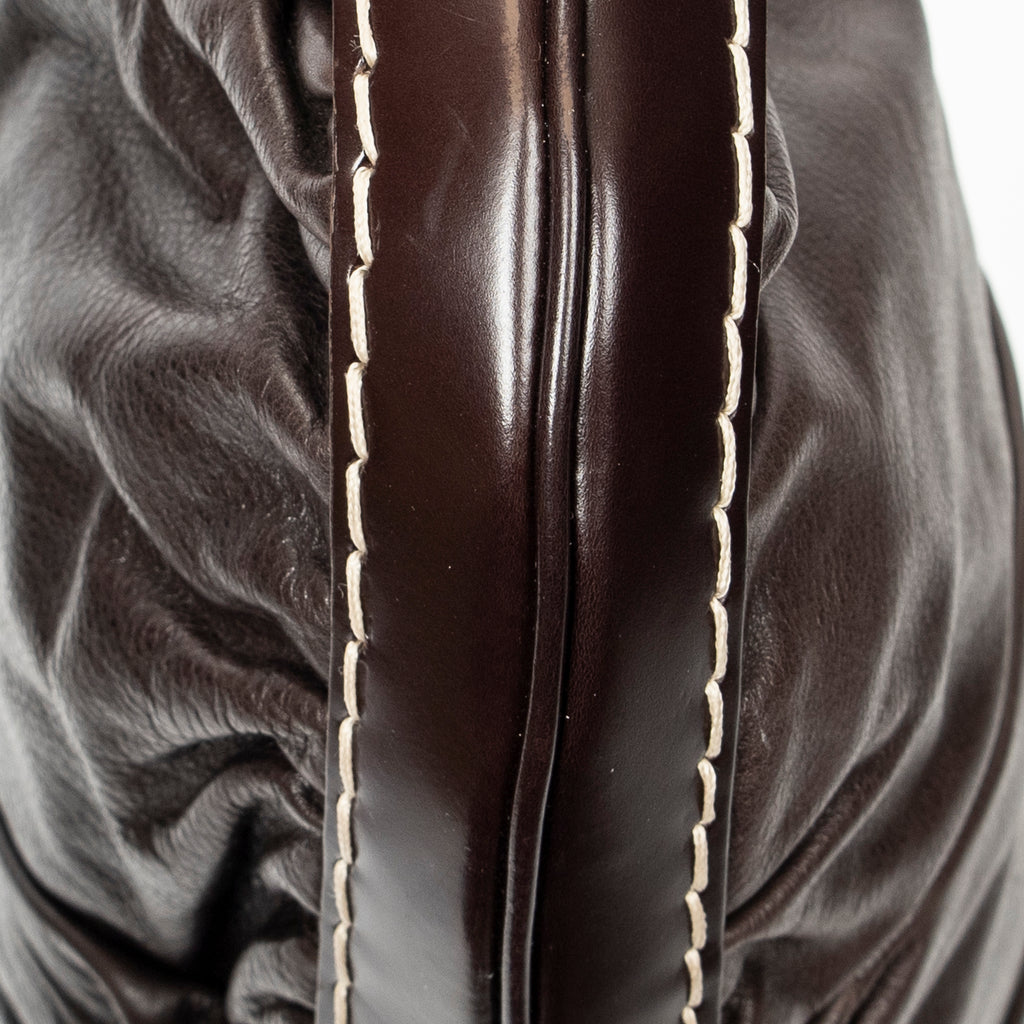 Shoulder Bag Large Queen Hobo Dark Brown Calfskin Leather