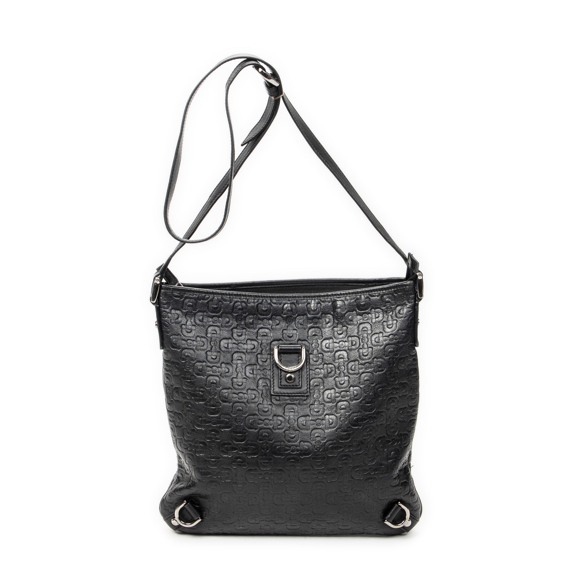Shoulder Bag Abbey D-Ring Crossbody Black Horsebit Embossed Leather