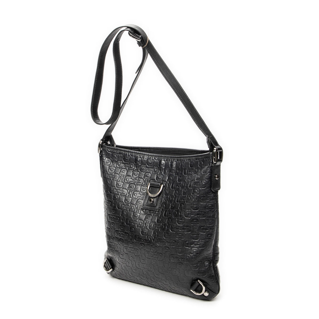 Shoulder Bag Abbey D-Ring Crossbody Black Horsebit Embossed Leather