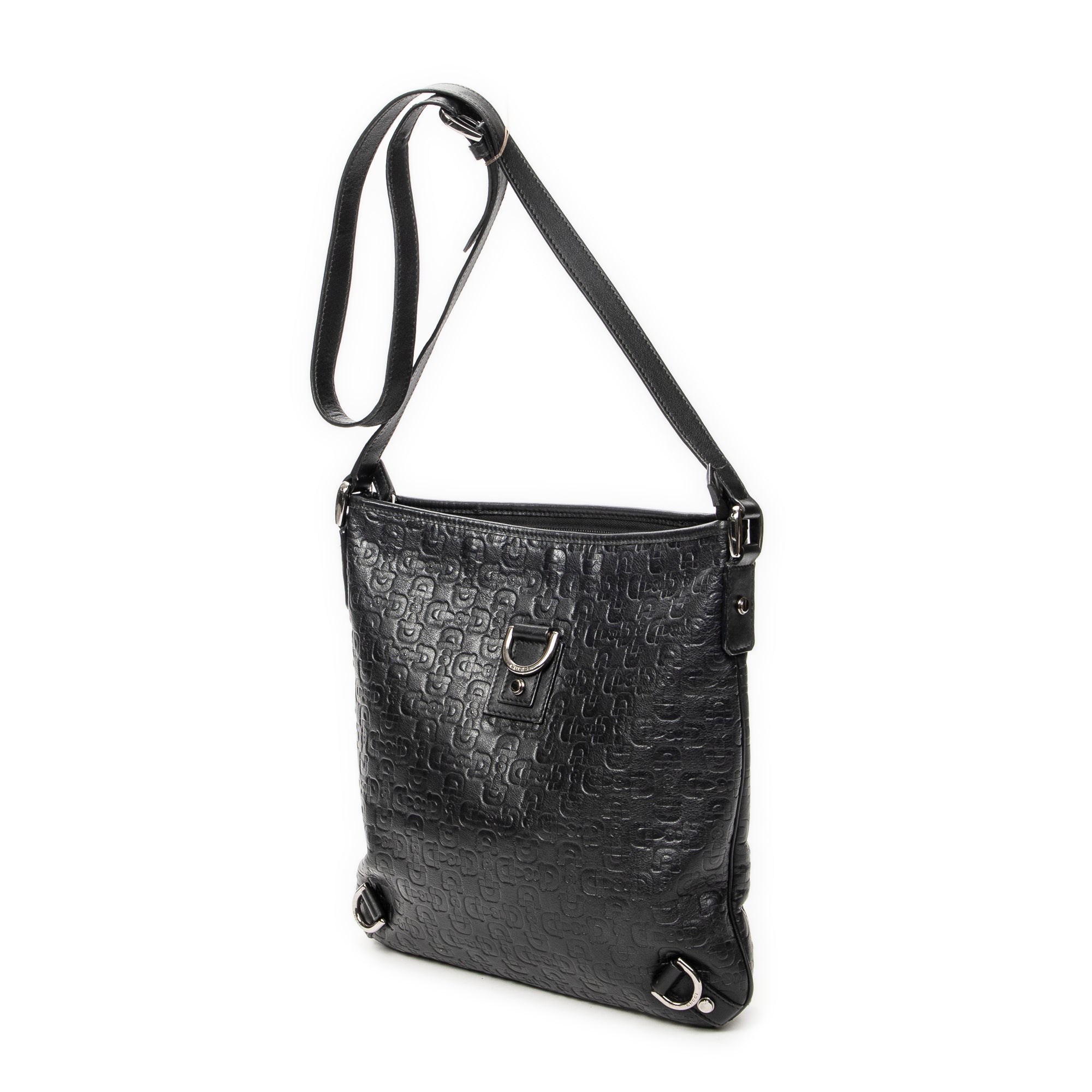Shoulder Bag Abbey D-Ring Crossbody Black Horsebit Embossed Leather