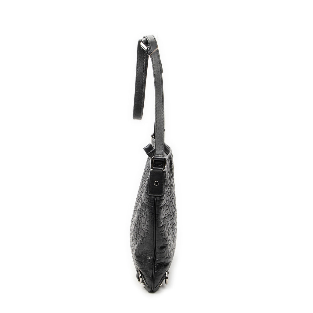 Bolso de hombro Abbey con anilla en D de piel repujada con Horsebit, negro