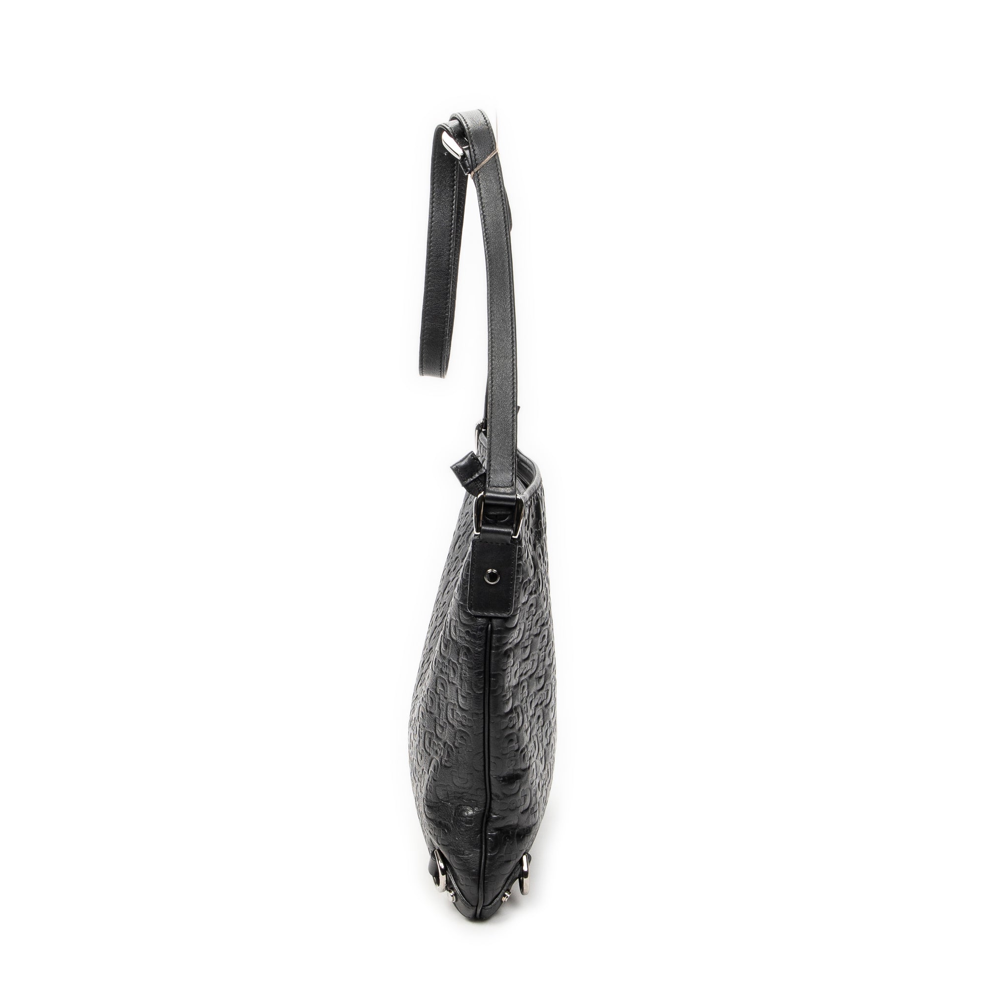 Bolso de hombro Abbey con anilla en D de piel repujada con Horsebit, negro