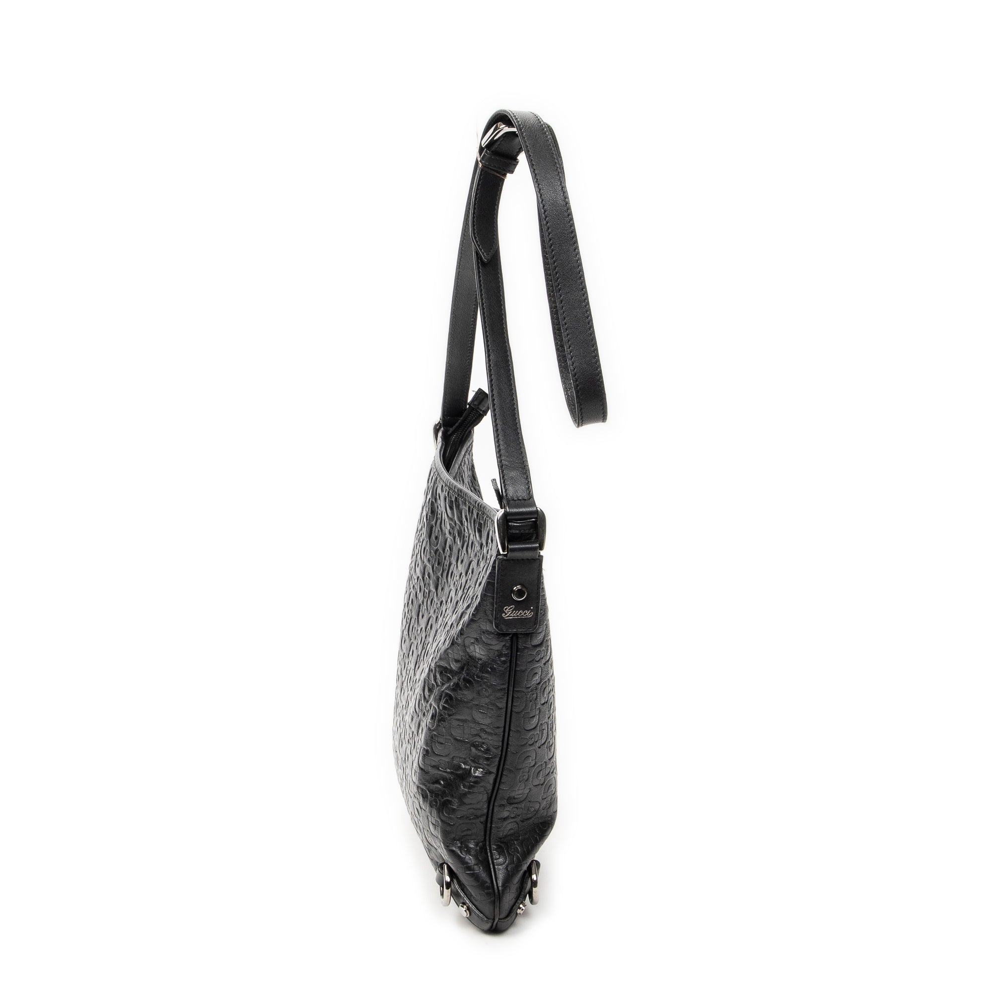 Bolso de hombro Abbey con anilla en D de piel repujada con Horsebit, negro