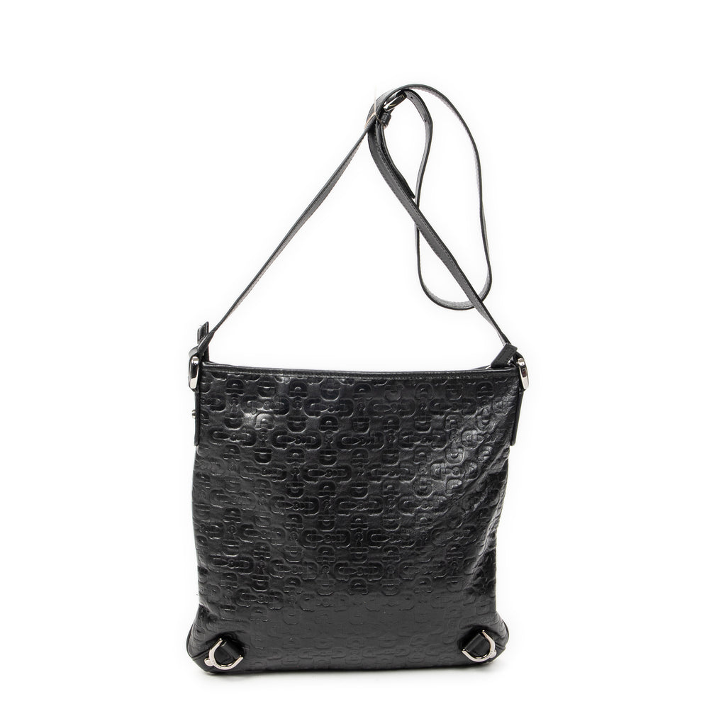 Bolso de hombro Abbey con anilla en D de piel repujada con Horsebit, negro