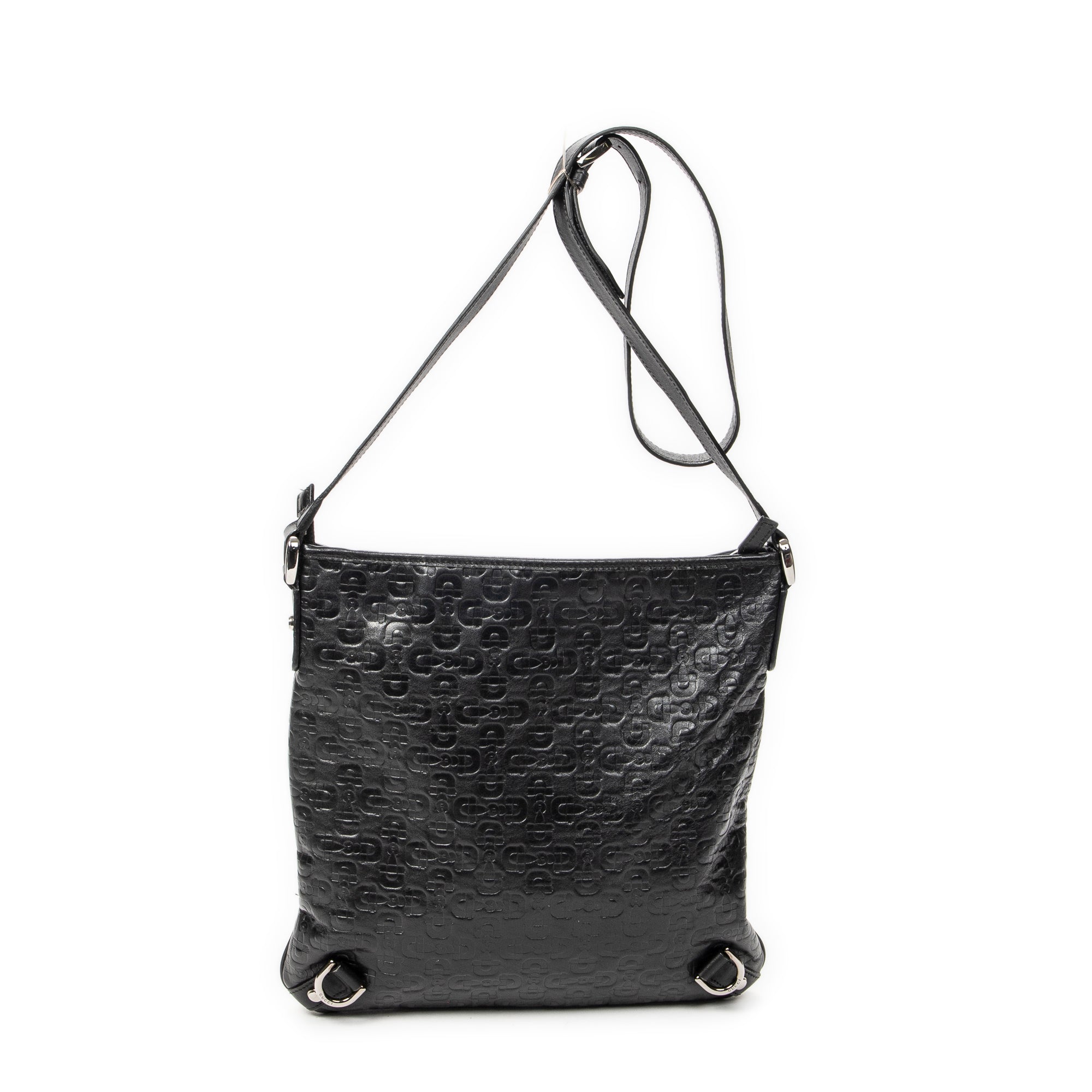 Bolso de hombro Abbey con anilla en D de piel repujada con Horsebit, negro