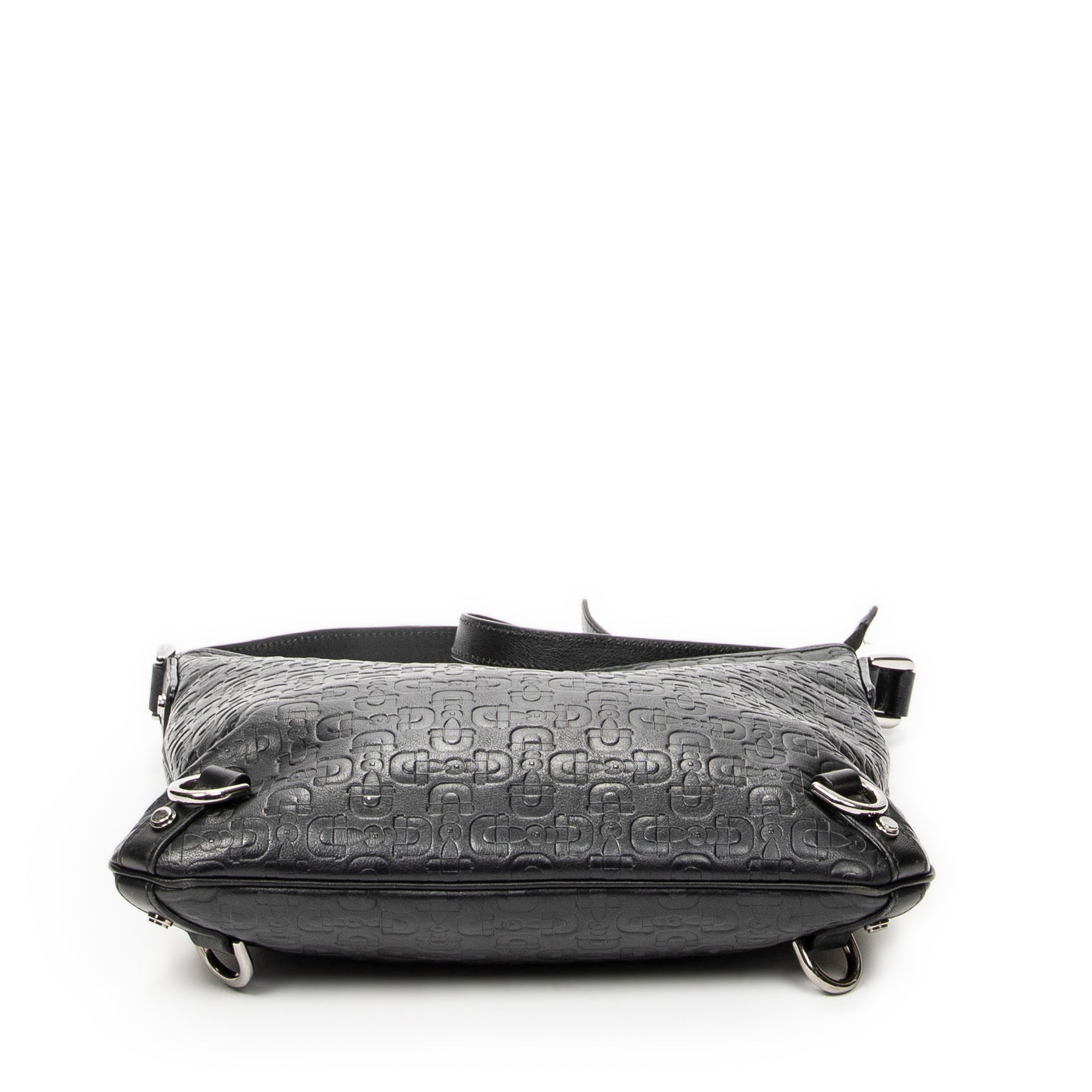 Bolso de hombro Abbey con anilla en D de piel repujada con Horsebit, negro