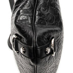 Bolso de hombro Abbey con anilla en D de piel repujada con Horsebit, negro