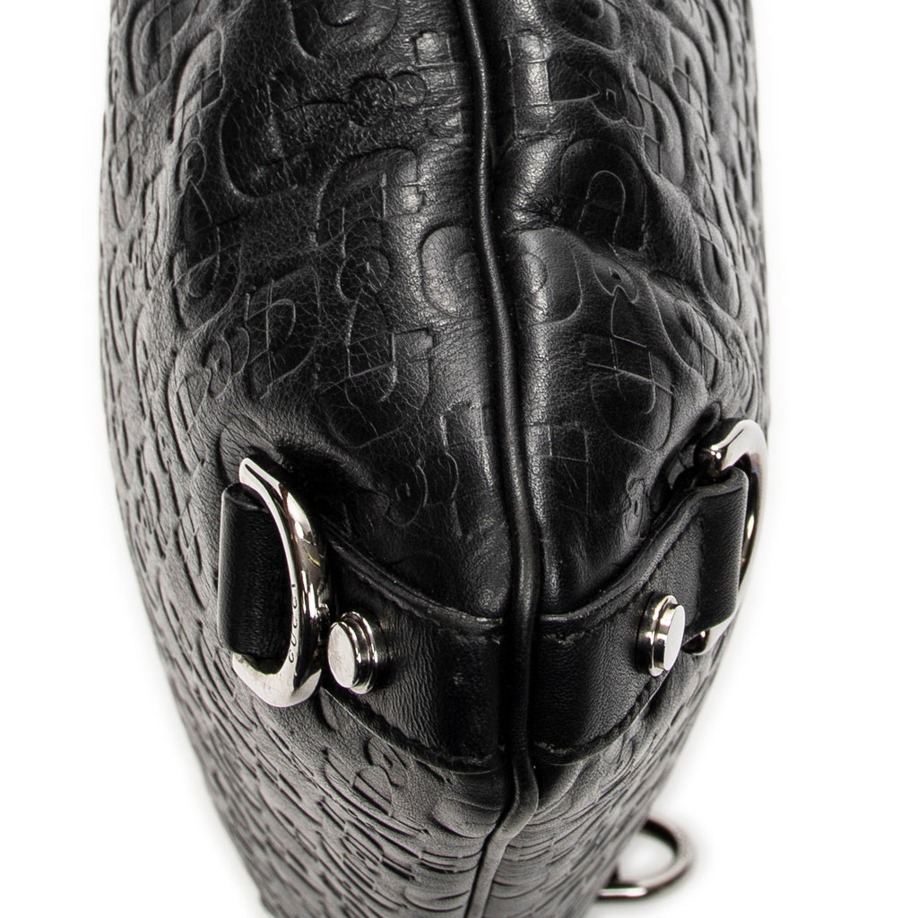 Shoulder Bag Abbey D-Ring Crossbody Black Horsebit Embossed Leather