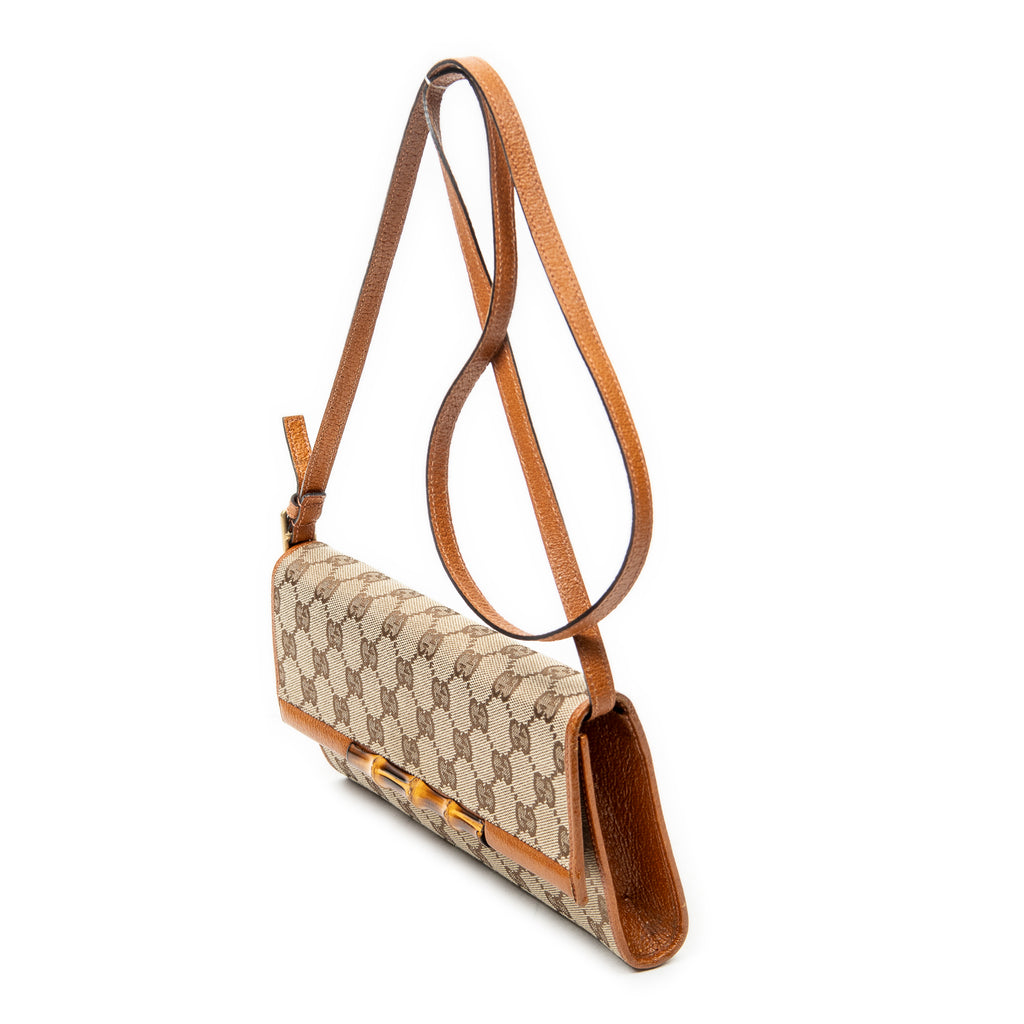 Shoulder Bag Bamboo Clutch Brown Monogrammed Canvas