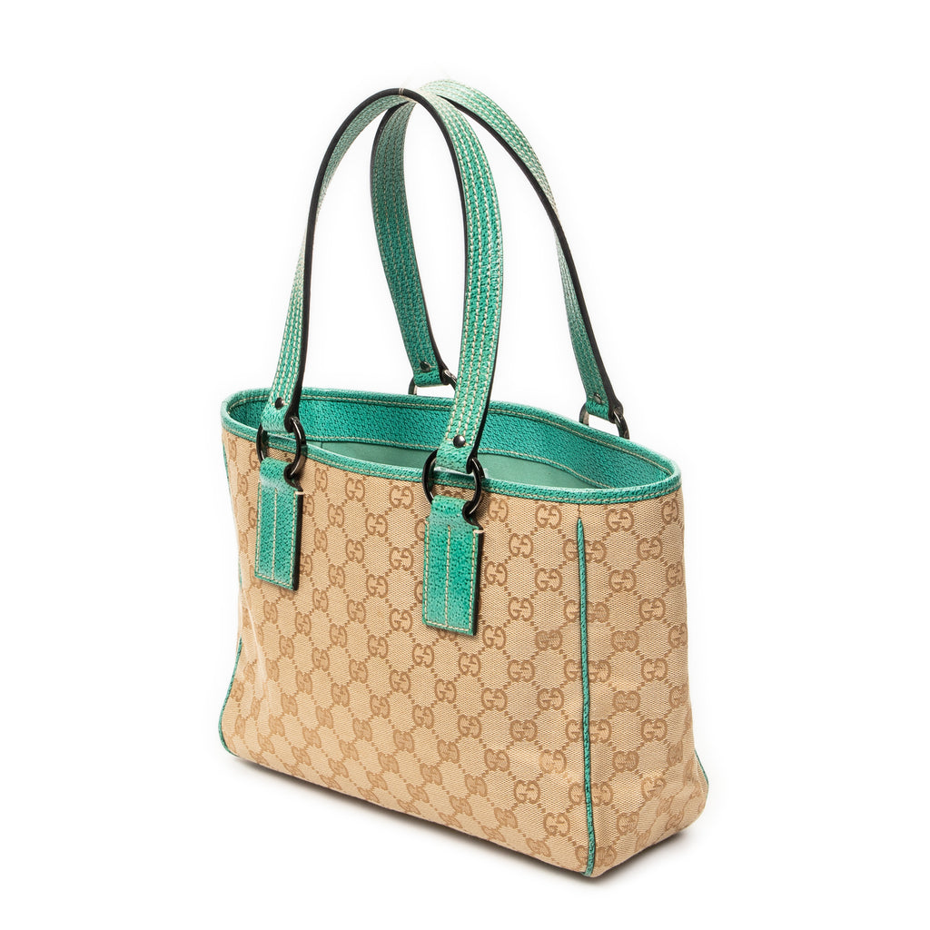 Shoulder Bag Small Shoulder Tote Teal Monogrammed Canvas