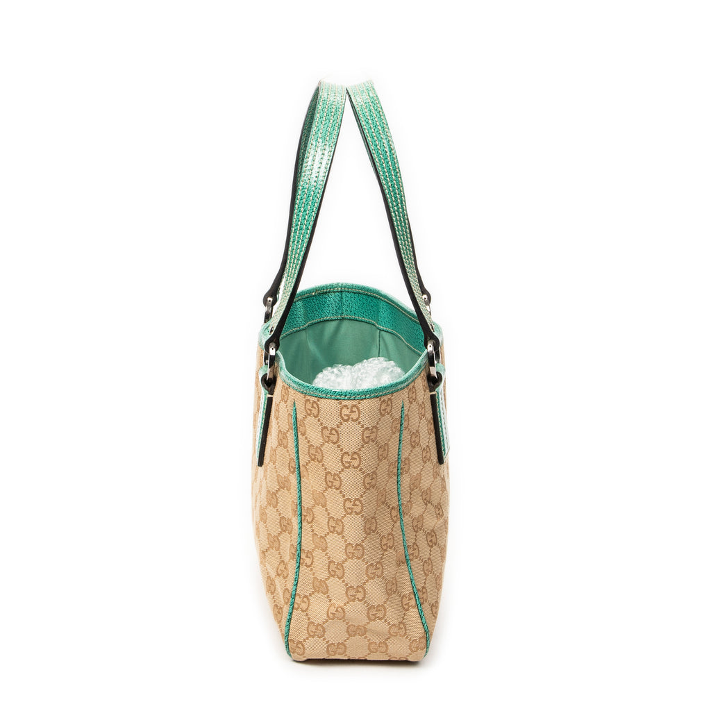 Shoulder Bag Small Shoulder Tote Teal Monogrammed Canvas
