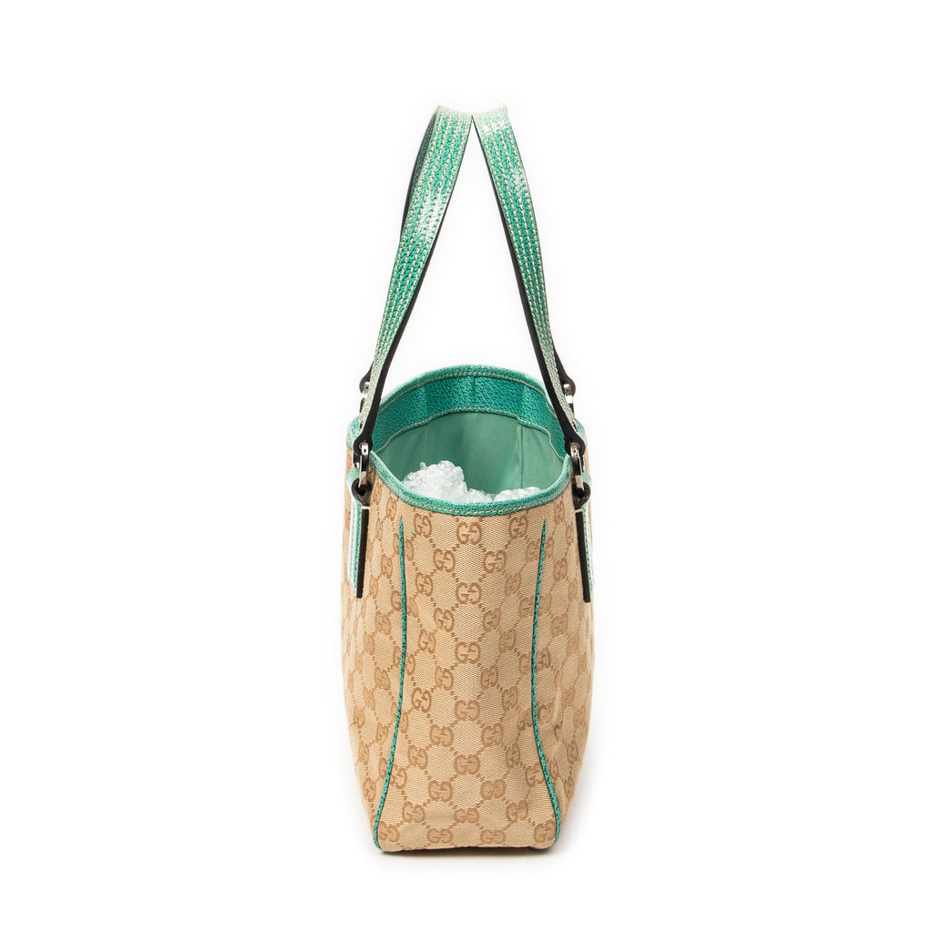 Shoulder Bag Small Shoulder Tote Teal Monogrammed Canvas