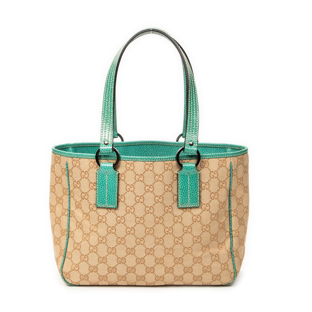 Shoulder Bag Small Shoulder Tote Teal Monogrammed Canvas