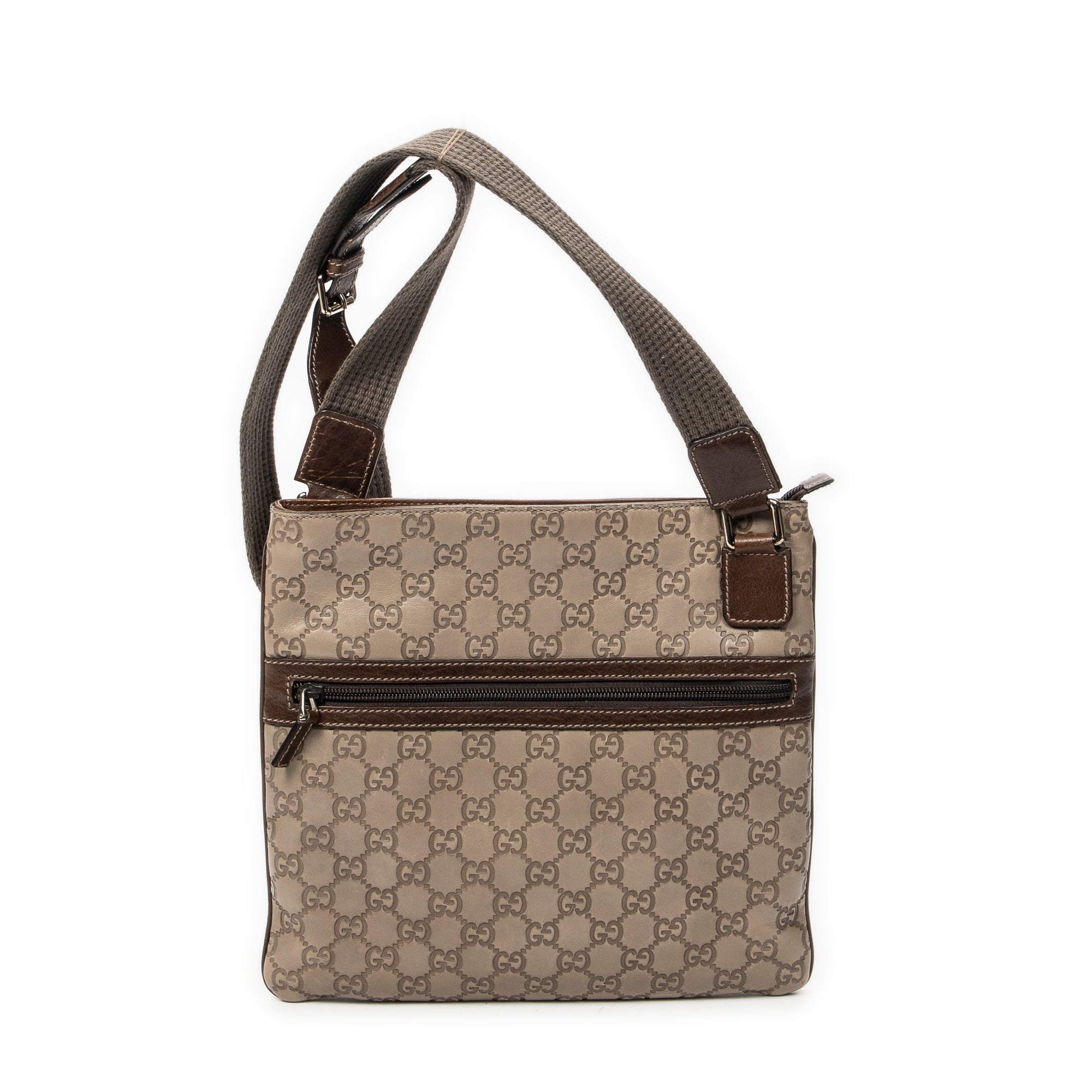 Bolso de Hombro Bolsillo Frontal Plano Bandolera Piel Guccissima Marrón Claro