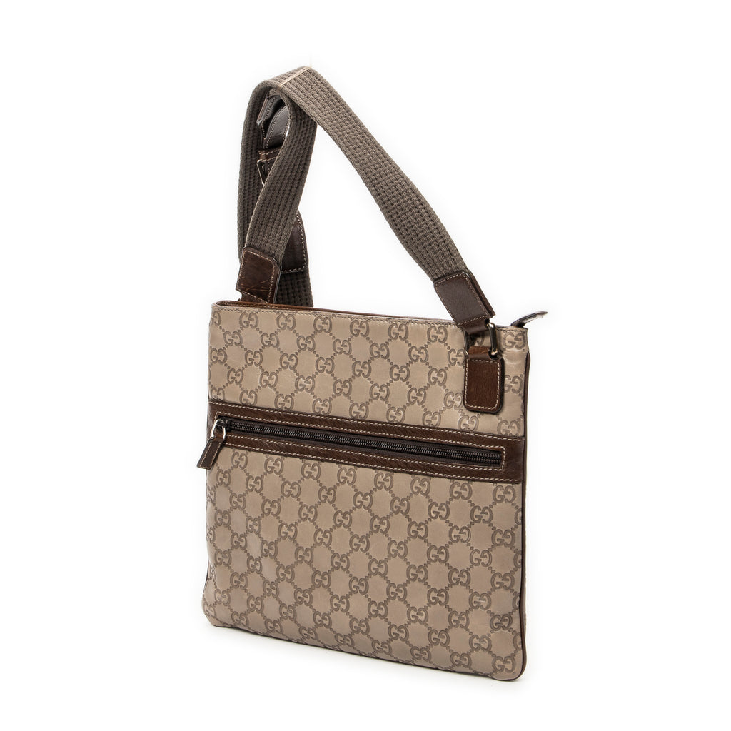 Bolso de Hombro Bolsillo Frontal Plano Bandolera Piel Guccissima Marrón Claro