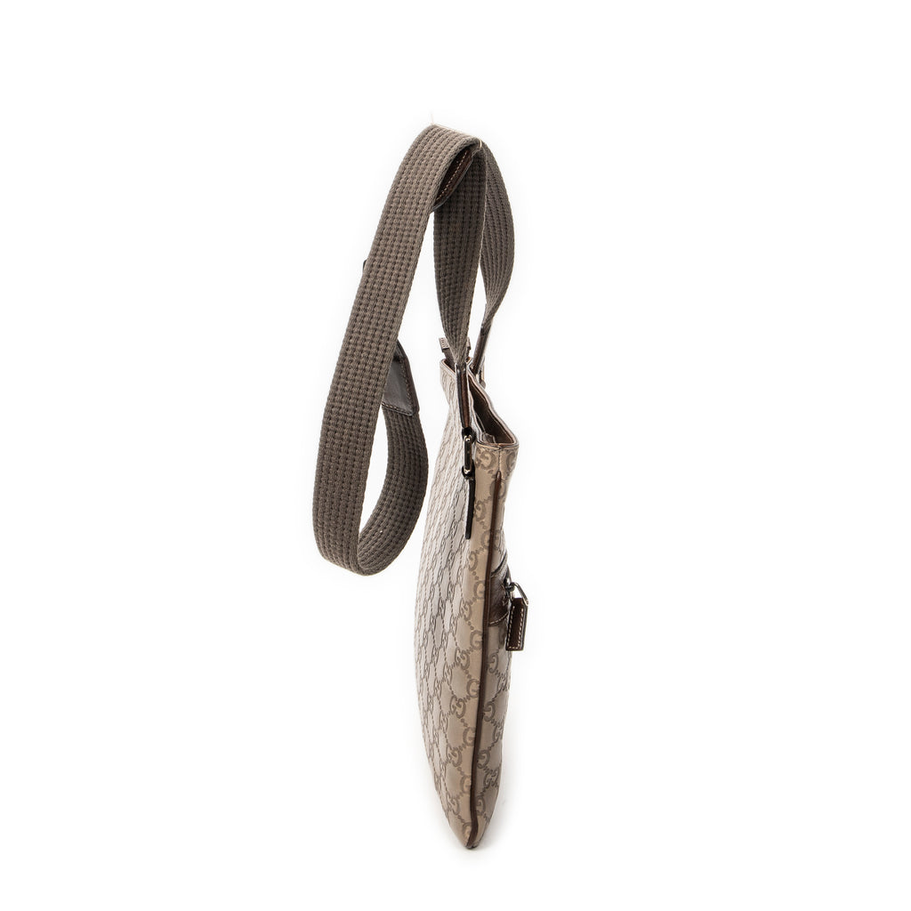 Shoulder Bag Front Pocket Flat Messenger Light Brown Guccissima Leather