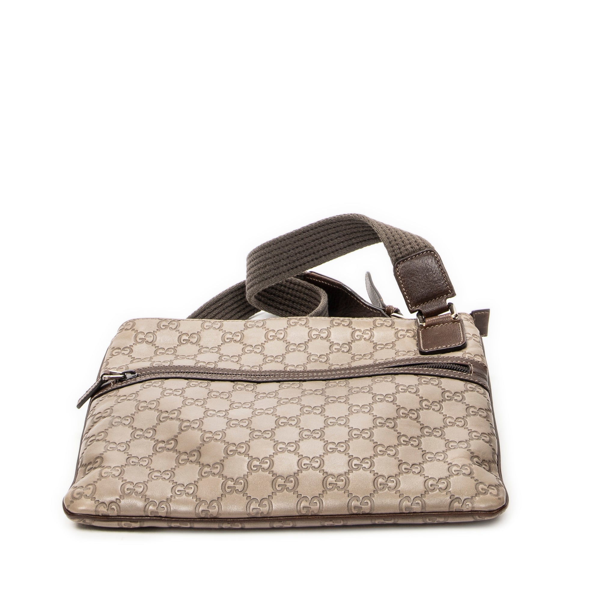 Bolso de Hombro Bolsillo Frontal Plano Bandolera Piel Guccissima Marrón Claro