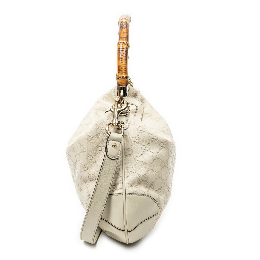 Shoulder Bag Peggy Bamboo Handle Hobo Ivory Guccissima Leather
