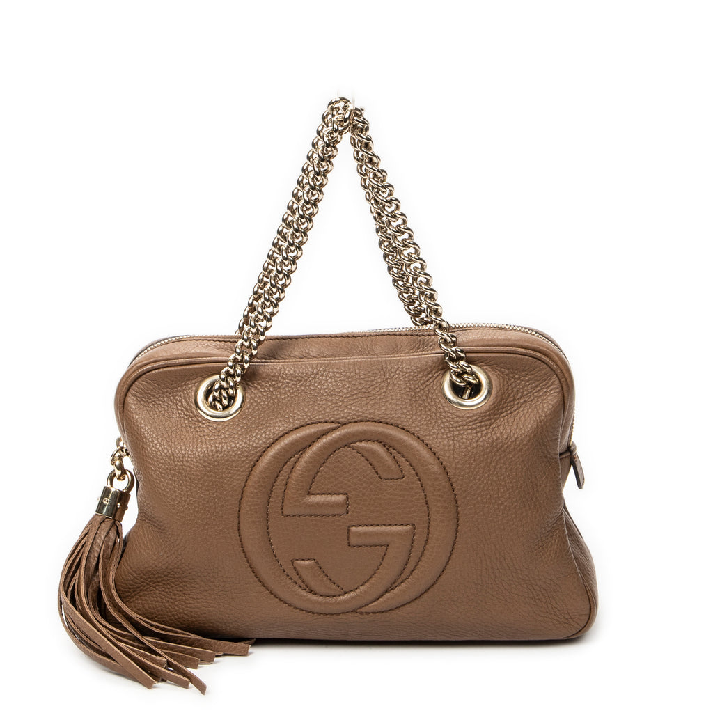 Shoulder Bag Soho Chain Bowler Brown Grained Calfskin Leather