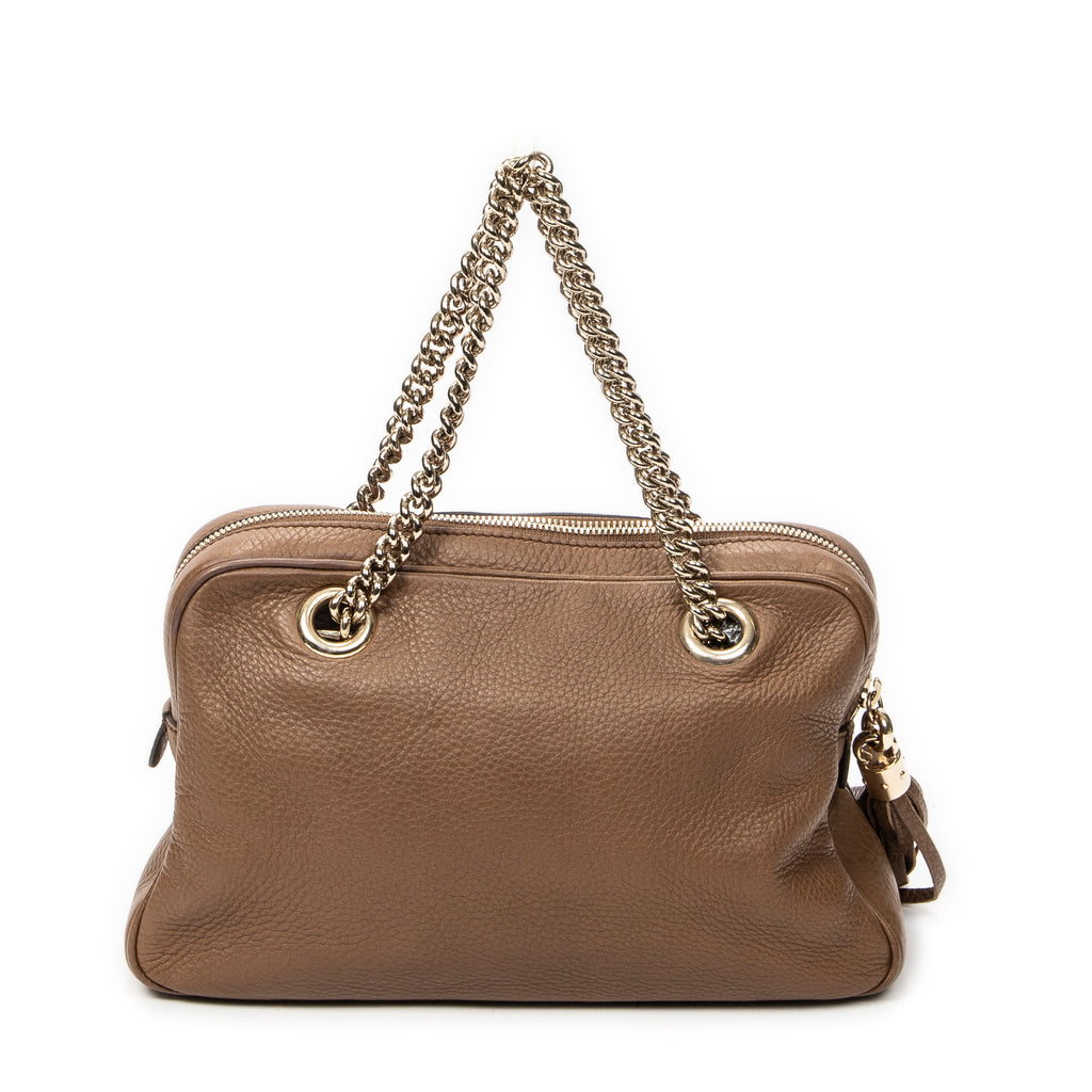 Shoulder Bag Soho Chain Bowler Brown Grained Calfskin Leather