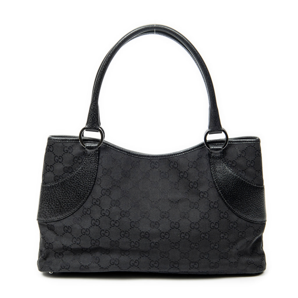Shoulder Bag Horizontal Jacquard Tote Black Monogrammed Canvas