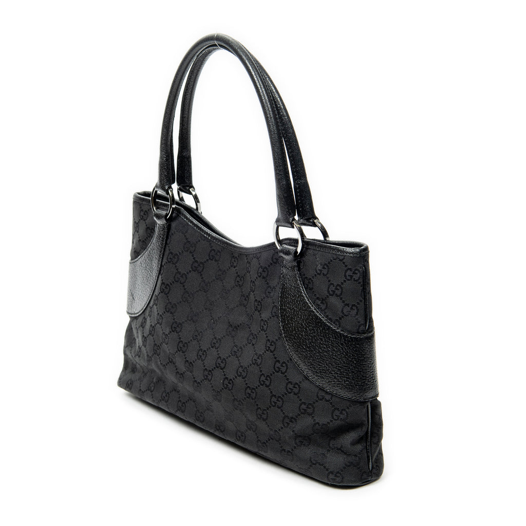 Shoulder Bag Horizontal Jacquard Tote Black Monogrammed Canvas