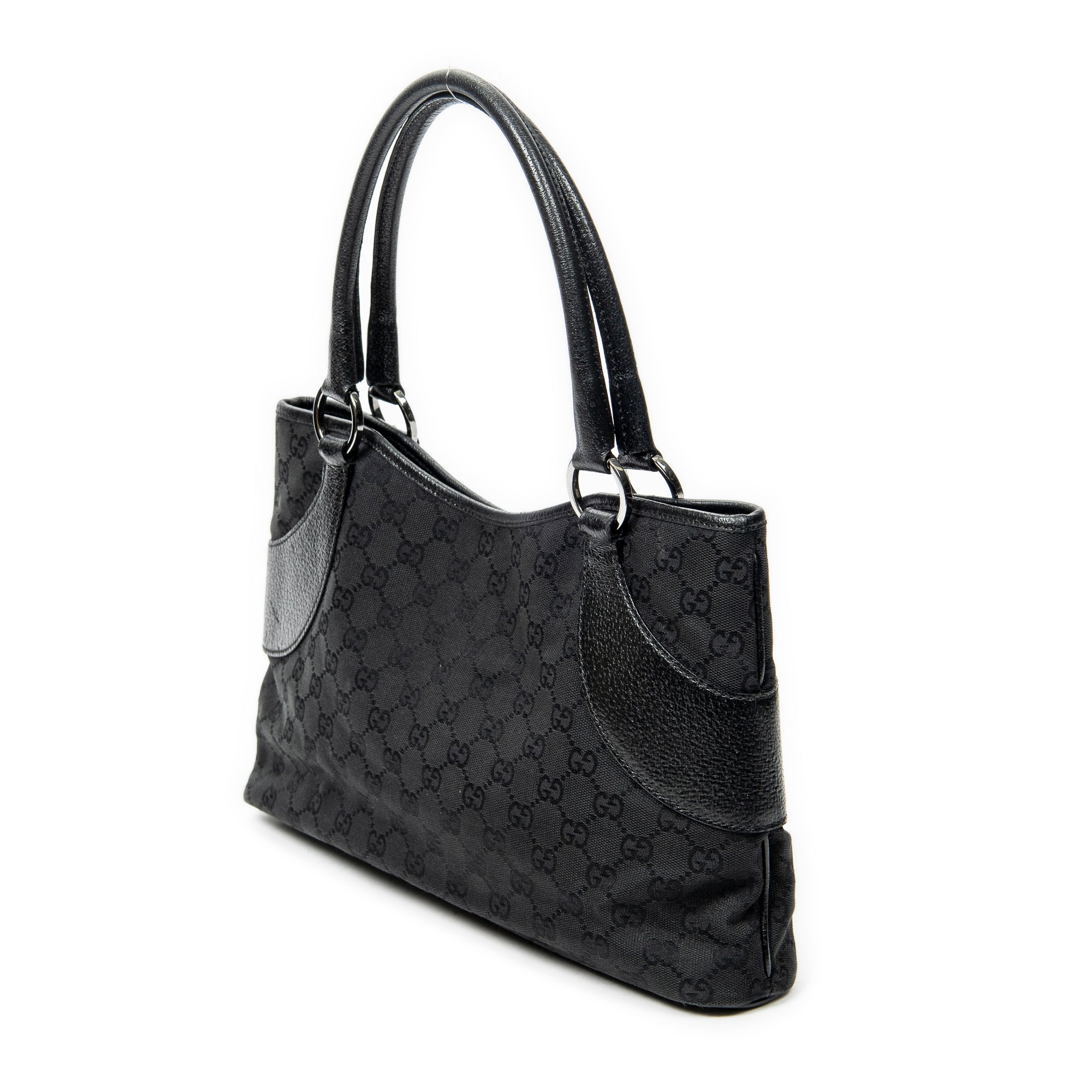 Shoulder Bag Horizontal Jacquard Tote Black Monogrammed Canvas