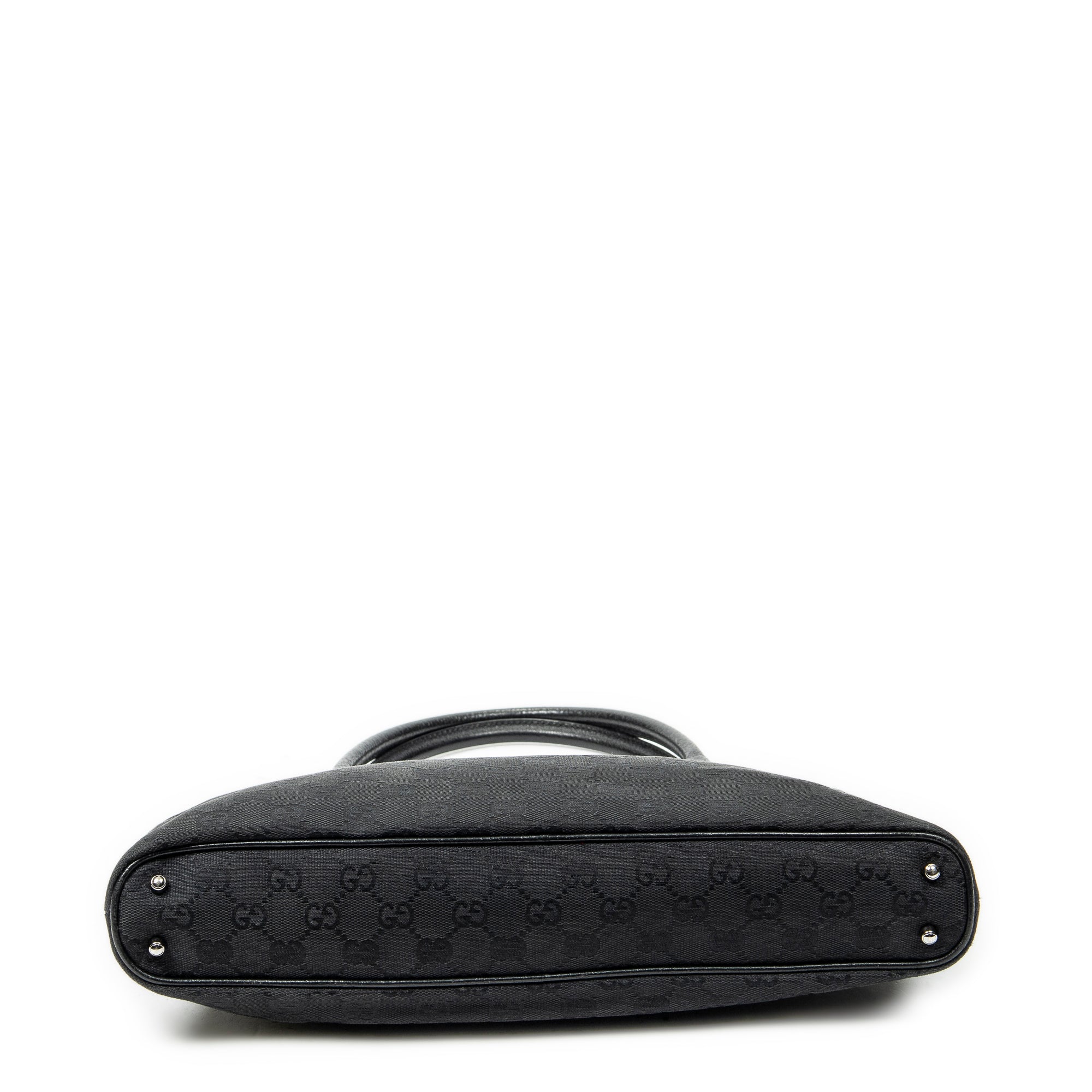 Bolso de hombro horizontal de lona jacquard negra con monograma