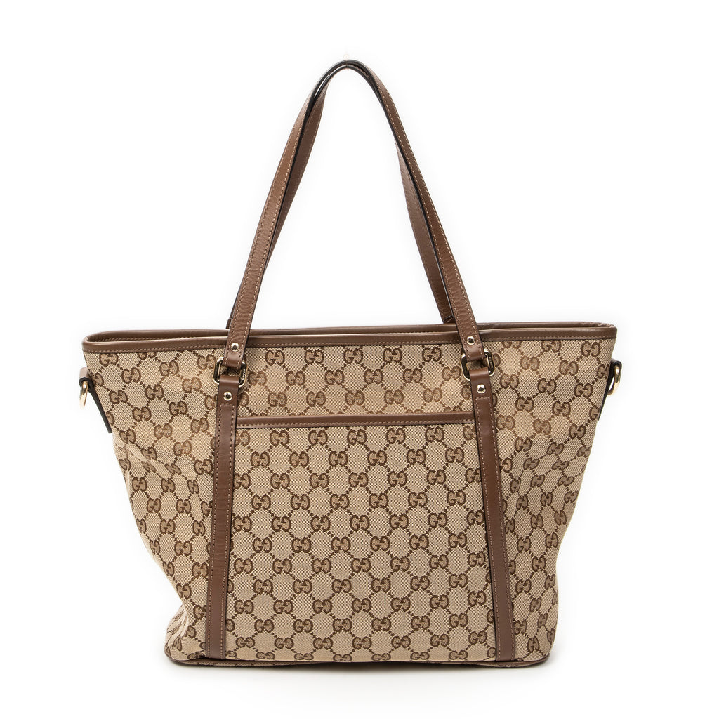 Shoulder Bag Zip Shopping Tote Brown Monogrammed Canvas