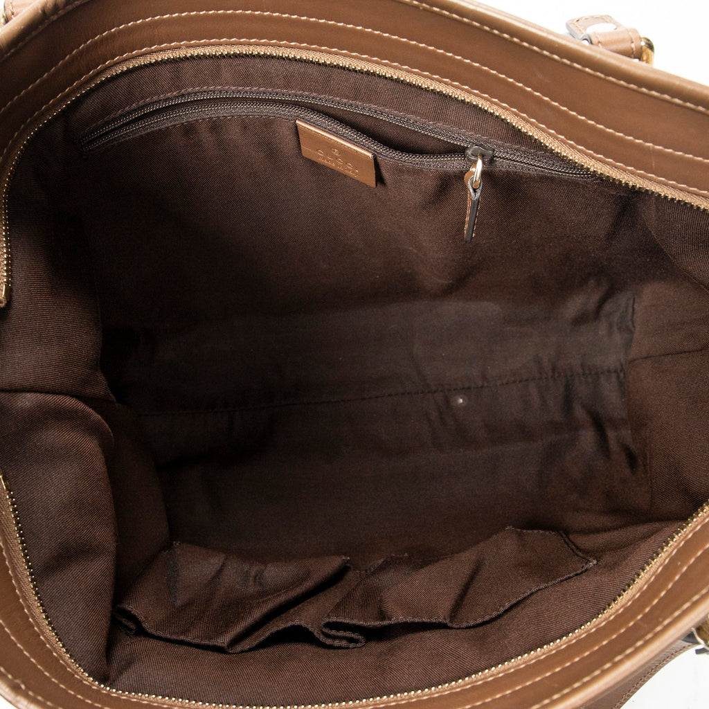 Shoulder Bag Zip Shopping Tote Brown Monogrammed Canvas