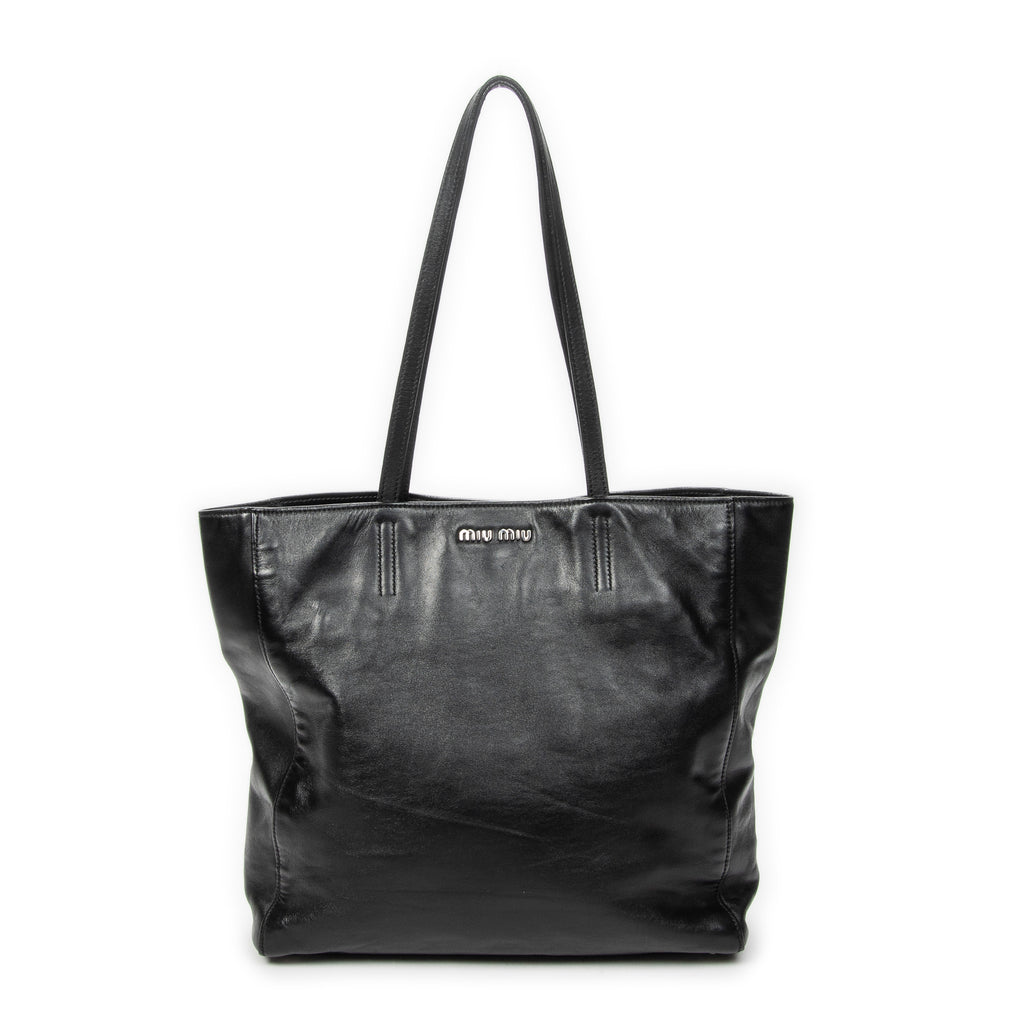 Shoulder Bag Shopping Tote Black Vitello Soft Leather
