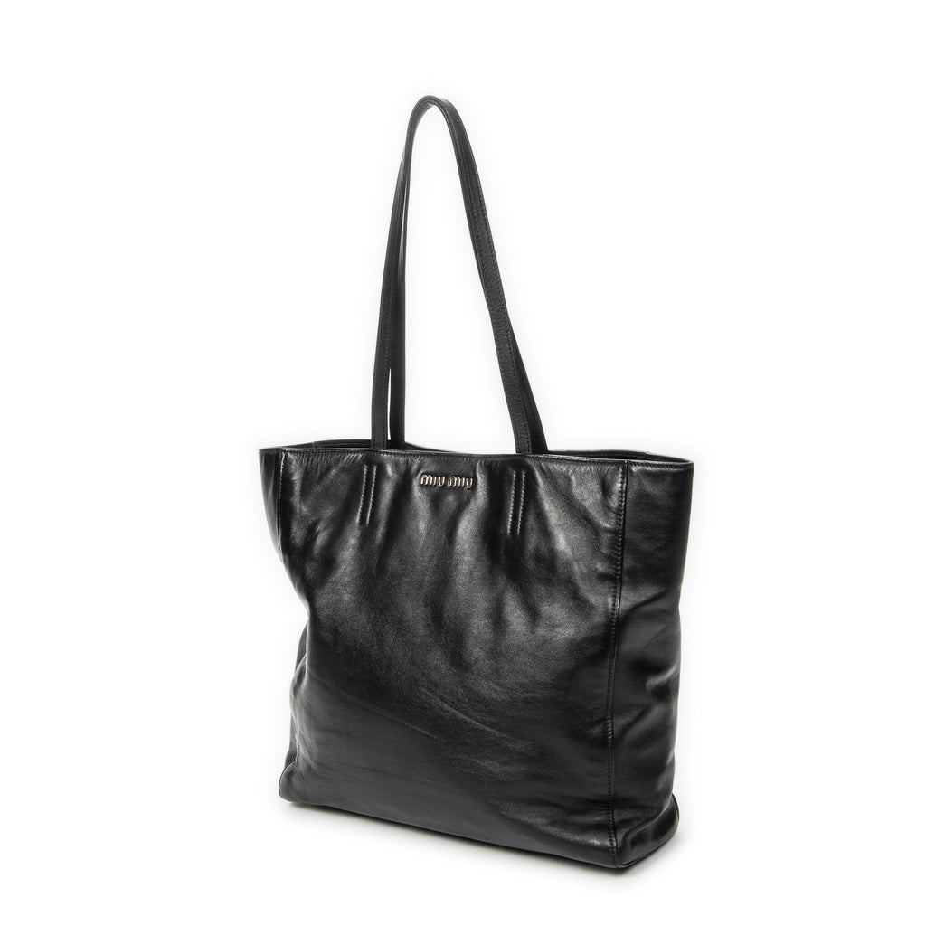 Shoulder Bag Shopping Tote Black Vitello Soft Leather