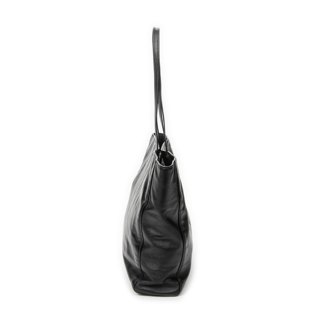 Shoulder Bag Shopping Tote Black Vitello Soft Leather