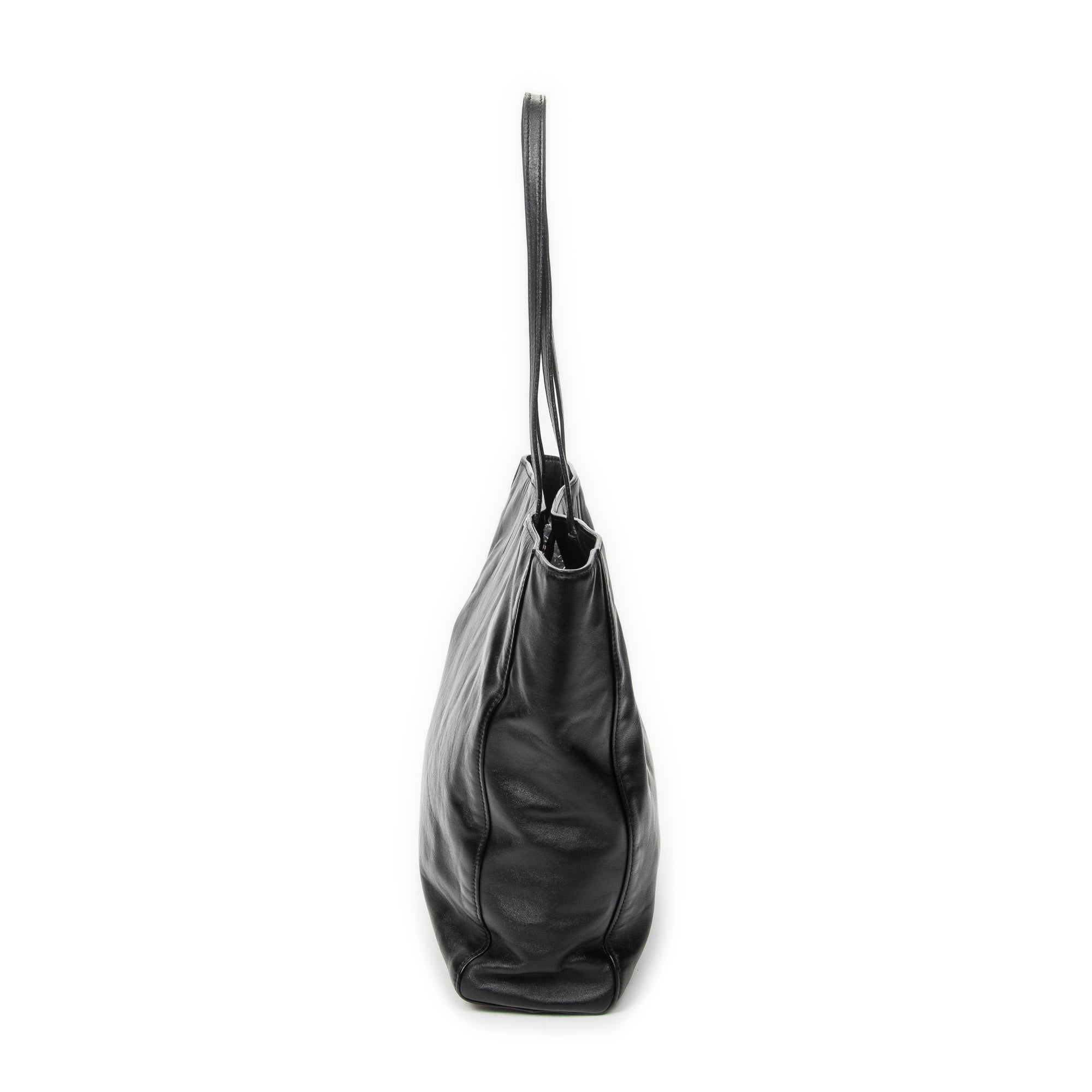 Shoulder Bag Shopping Tote Black Vitello Soft Leather