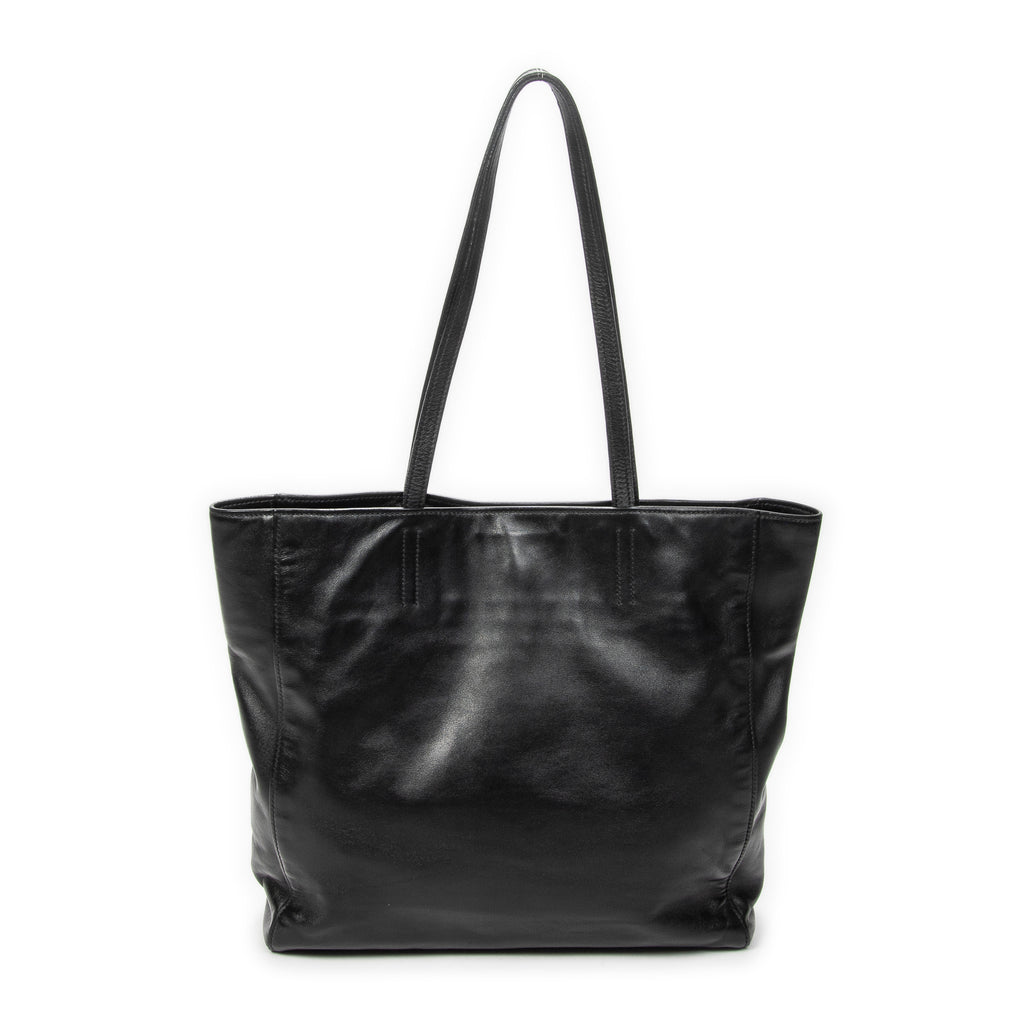Shoulder Bag Shopping Tote Black Vitello Soft Leather