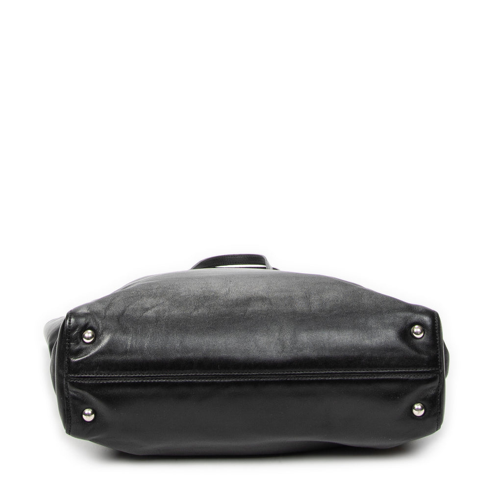 Shoulder Bag Shopping Tote Black Vitello Soft Leather