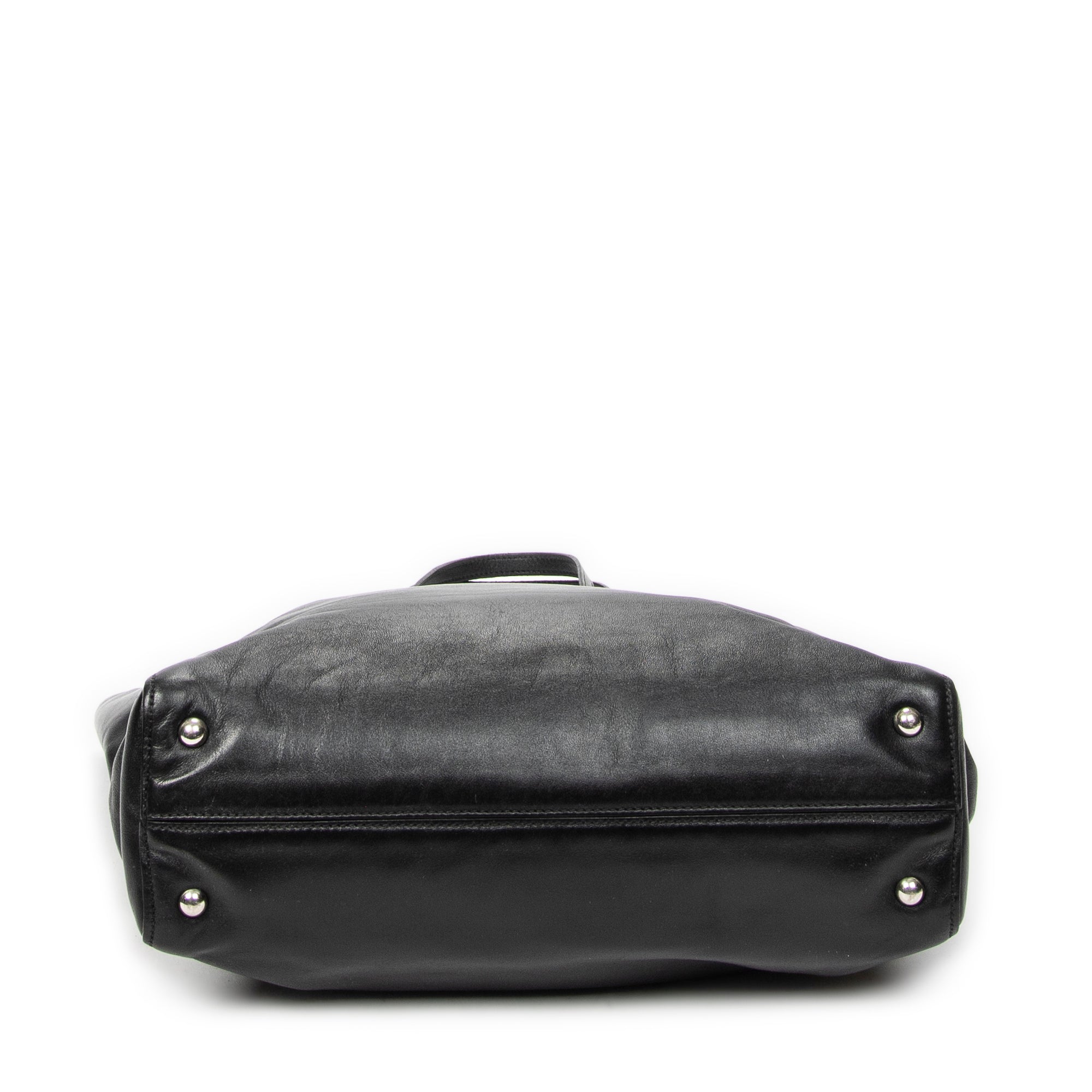 Shoulder Bag Shopping Tote Black Vitello Soft Leather