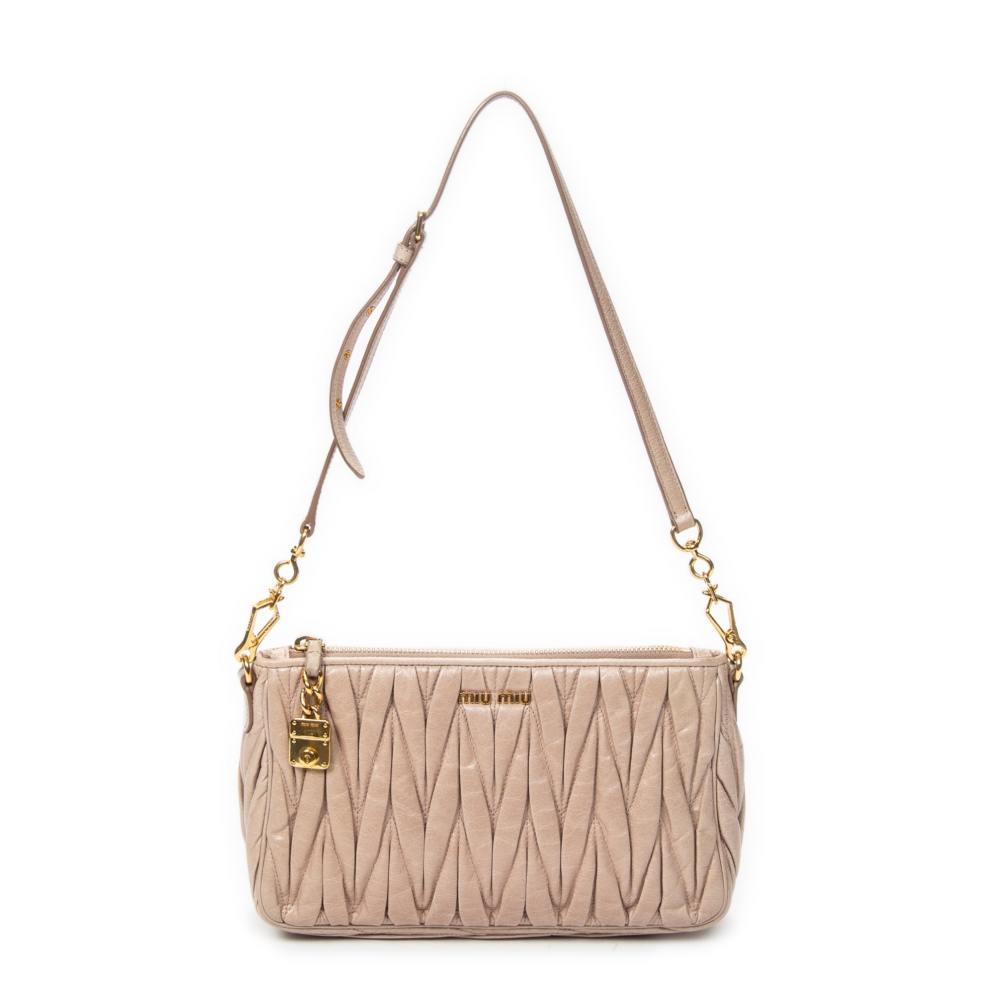 Shoulder Bag Charm Zip Pochette Light Pink Matelasse Lux Leather
