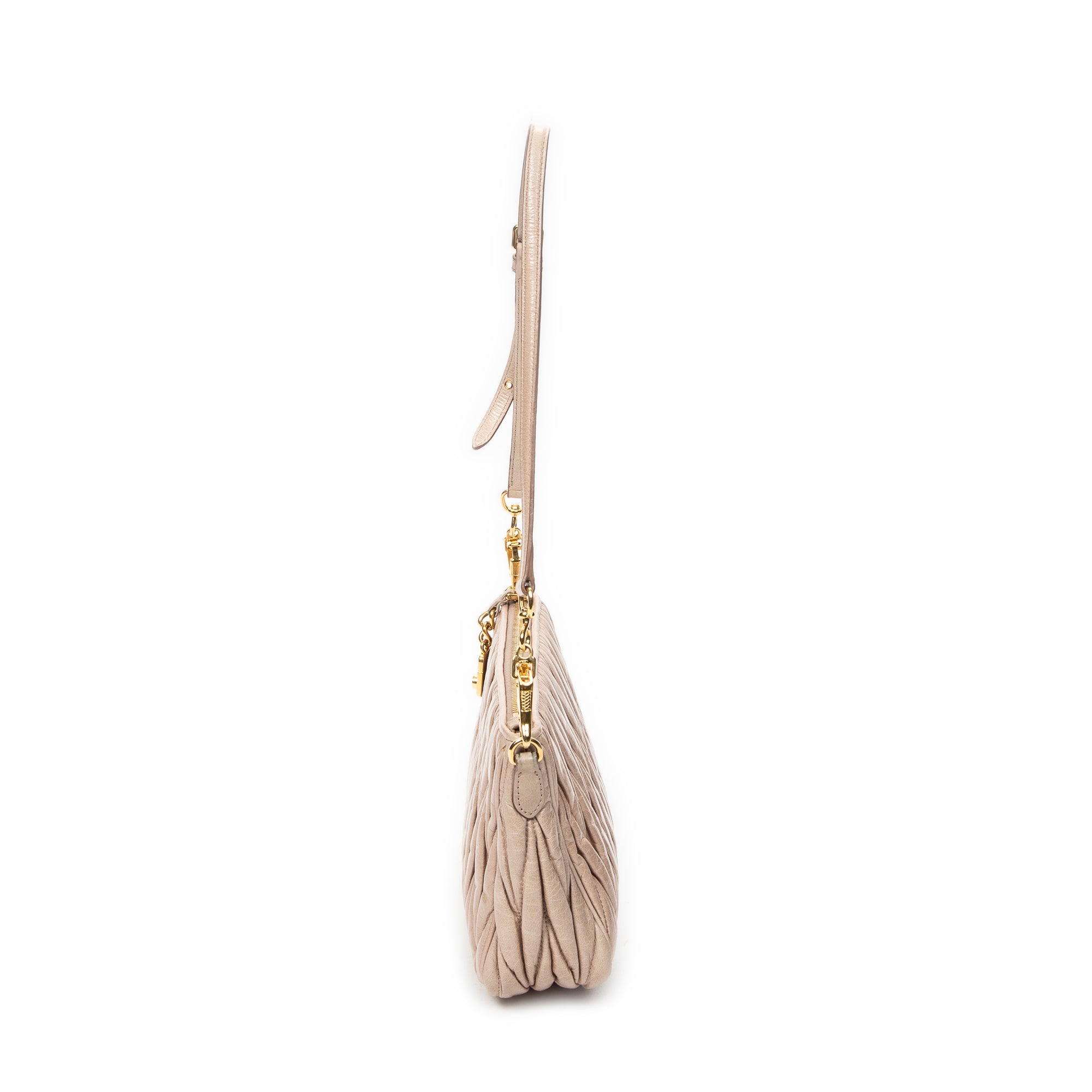 Shoulder Bag Charm Zip Pochette Light Pink Matelasse Lux Leather