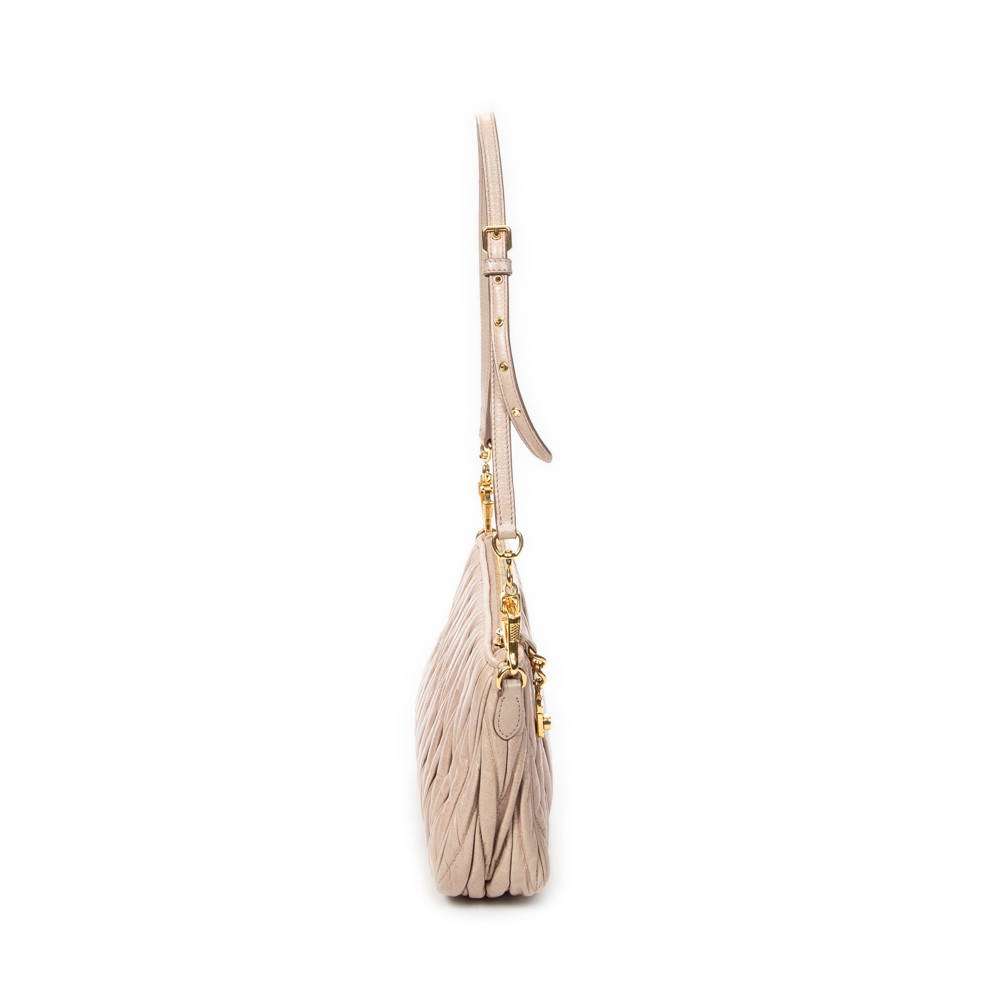 Shoulder Bag Charm Zip Pochette Light Pink Matelasse Lux Leather